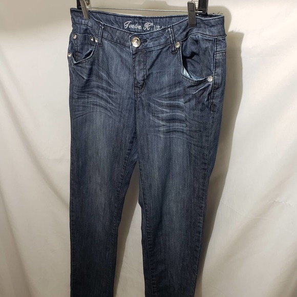 Twelve K Dark Blue Women's Jeans Bejeweled Back Pockets (Size 13) - Picture 7 of 12